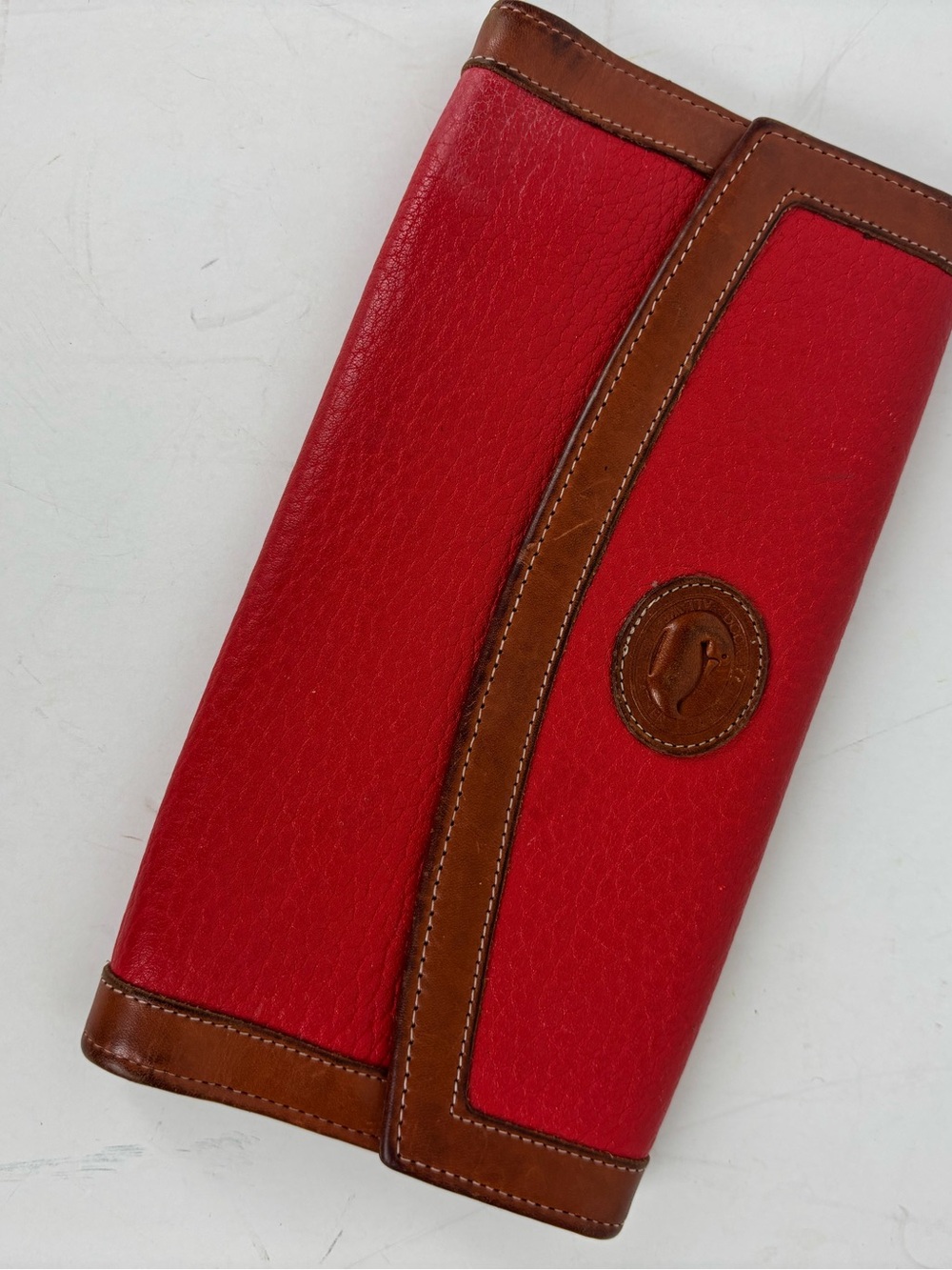 Dooney & Bourke Vintage-Y2K Red Pebbled Leather Trifold Wallet
